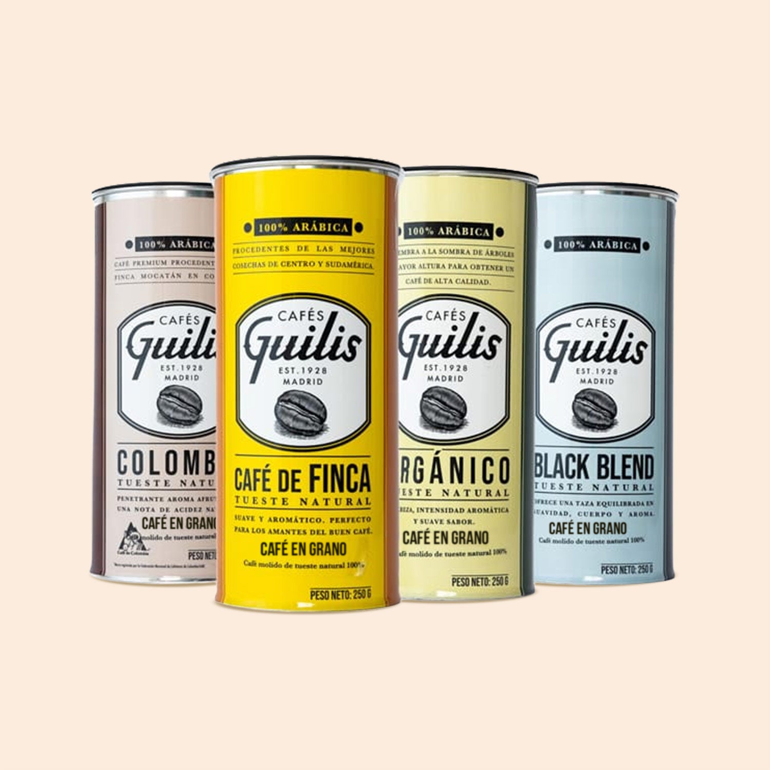 Café En Grano Natural Varios Orígenes de Tueste Natural - Pack 4 Latas 250 gr